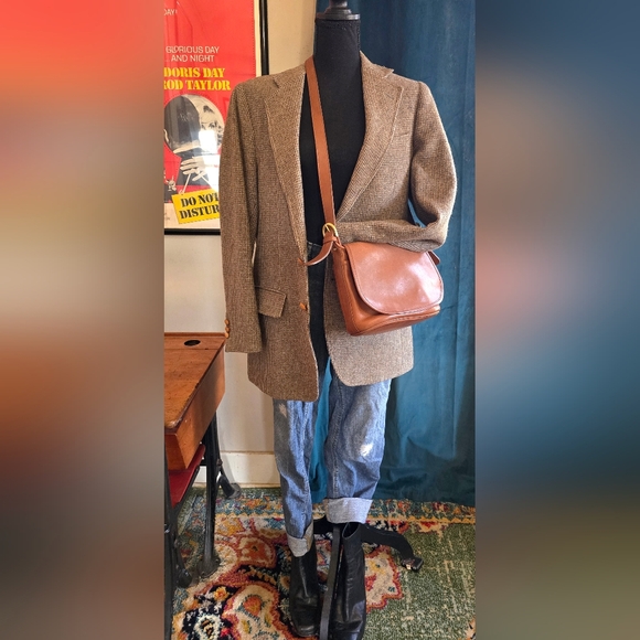 😍OVERSIZED VINTAGE STANLEY BLACKER WOOL BLAZER LEATHER BUTTONS😍 - Picture 1 of 6